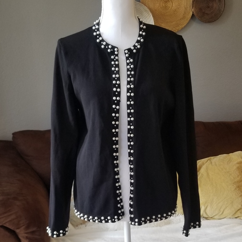 Karl Lagerfeld- Black sweater w/ faux pearls